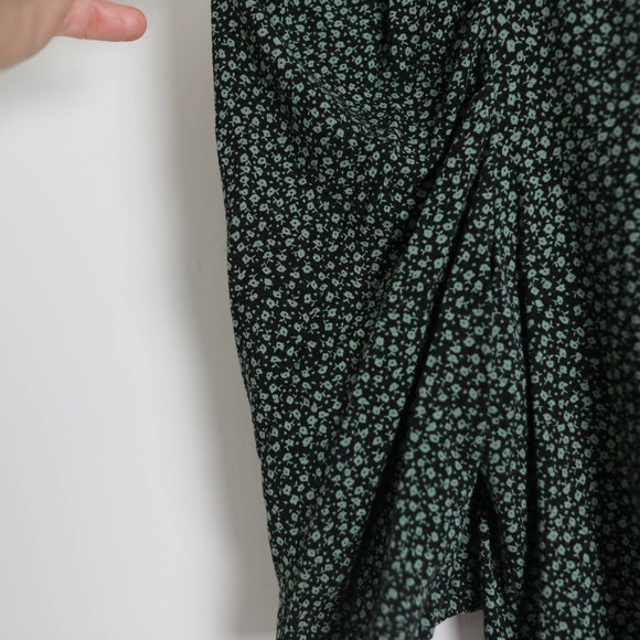 Anthropologie Postmark Retro Green Black Stretchy Floral Neck Tie Blouse - Picture 5 of 6